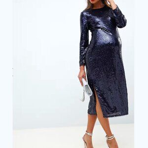 TFNC Maternity Sequin Bodycon Midi Dress in Navy - US 6 / UK 10